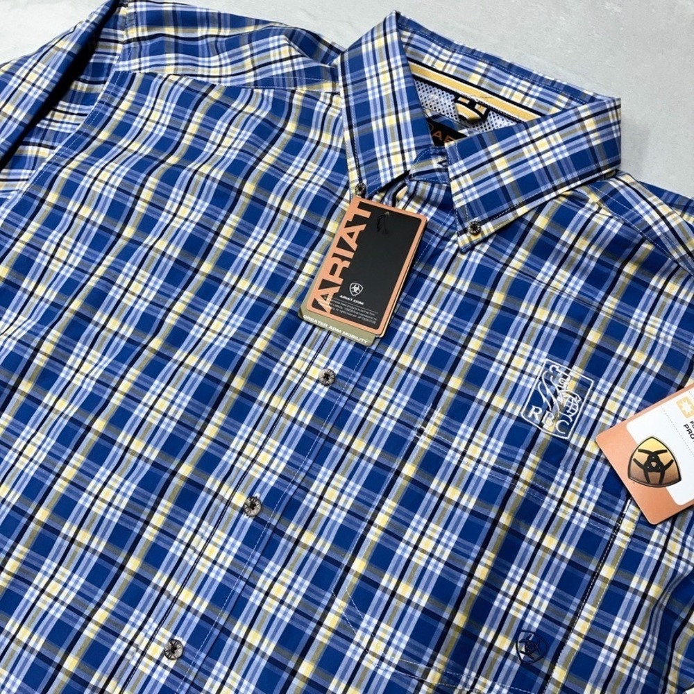 Ariat Shirt Pro Series Long Sleeve Shirt Men's XL Blue Yellow Plaid Western *